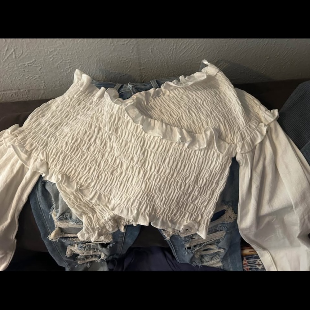 Krush White Smocked Ruffled Blouse